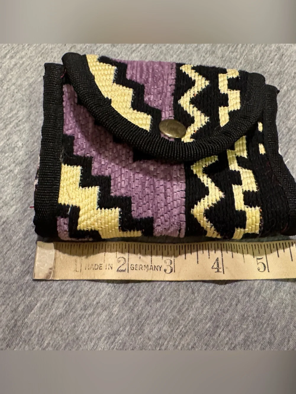 Handmade Woven Fabric Wallet - Purple/Yellow (outside) Multi-patterned (inside)